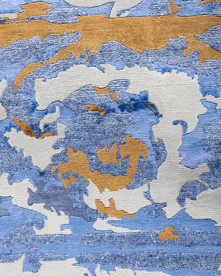 Contemporary Modern Hand Knotted Abstract Silk & Wool Blend Ivory Area Rug 9' 2" x 12' 3"