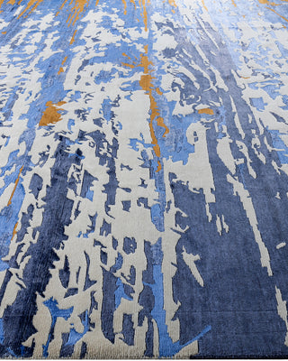 Contemporary Modern Hand Knotted Abstract Silk & Wool Blend Ivory Area Rug 9' 2" x 12' 3"