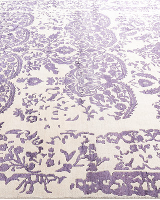 Traditional Ikat Hand Knotted Abstract Silk & Wool Blend Beige Area Rug 8' 1" x 10' 0"