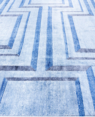 Contemporary Geometric Silk Hand Knotted Beige Area Rug 8' 2" x 10' 0"