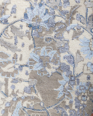 Traditional Ikat Hand Knotted Floral Silk & Wool Blend Ivory Area Rug 9' 0" x 12' 0"