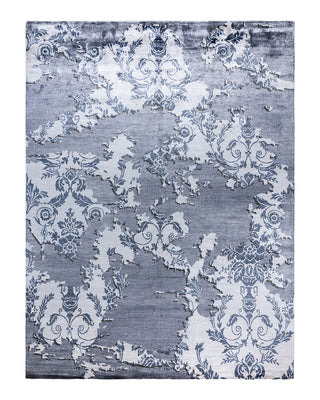 Contemporary Modern Hand Knotted Abstract Silk Gray Area Rug 9' 3" x 12' 3"