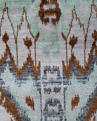 Traditional Ikat Hand Knotted Floral Silk & Wool Blend Gray Area Rug 8' 0" x 10' 4"