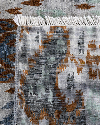 Traditional Ikat Hand Knotted Floral Silk & Wool Blend Gray Area Rug 8' 0" x 10' 4"
