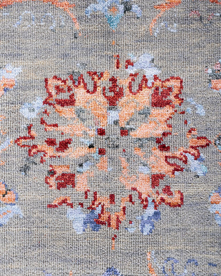 Traditional Ikat Hand Knotted Abstract Silk & Wool Blend Gray Area Rug 8' 1" x 10' 3"