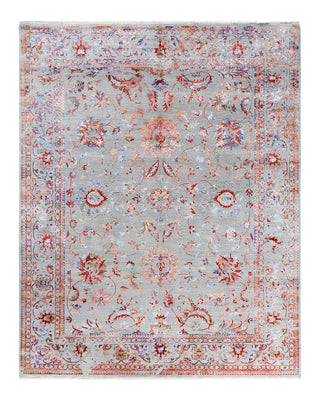 Traditional Ikat Hand Knotted Abstract Silk & Wool Blend Gray Area Rug 8' 1" x 10' 3"