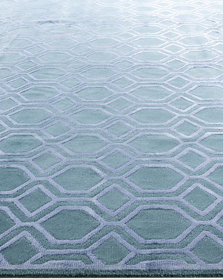 Contemporary Modern Hand Knotted Geometric Silk & Wool Blend Blue Area Rug 9' 2" x 12' 0"