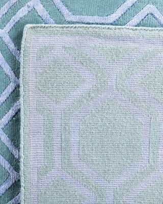 Contemporary Modern Hand Knotted Geometric Silk & Wool Blend Blue Area Rug 9' 2" x 12' 0"