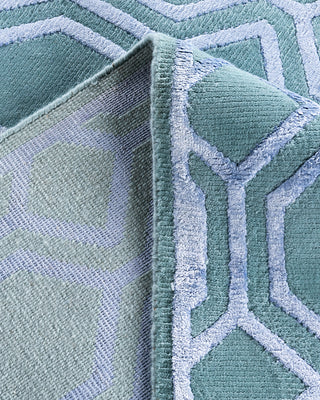 Contemporary Modern Hand Knotted Geometric Silk & Wool Blend Blue Area Rug 9' 2" x 12' 0"
