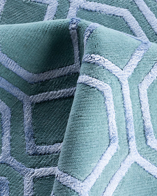 Contemporary Modern Hand Knotted Geometric Silk & Wool Blend Blue Area Rug 9' 2" x 12' 0"