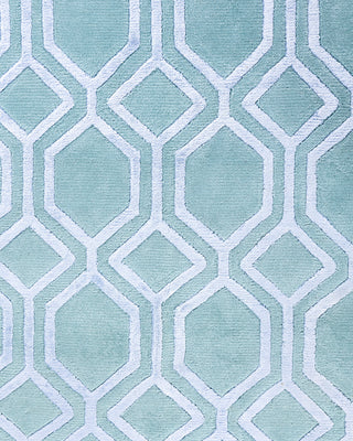 Contemporary Modern Hand Knotted Geometric Silk & Wool Blend Green Area Rug 8' 1" x 9' 10"