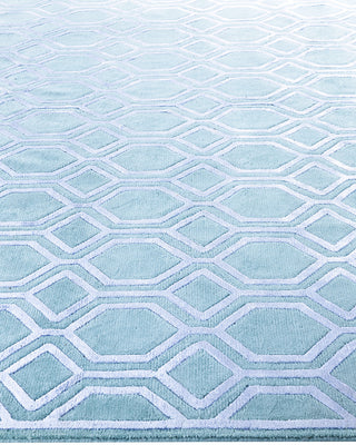 Contemporary Modern Hand Knotted Geometric Silk & Wool Blend Green Area Rug 8' 1" x 9' 10"