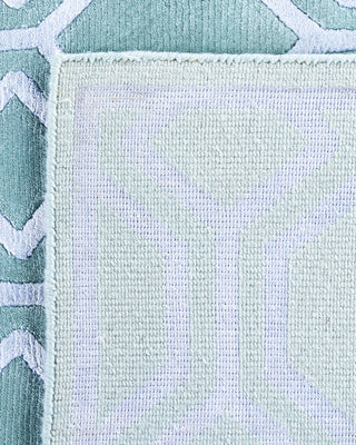 Contemporary Modern Hand Knotted Geometric Silk & Wool Blend Green Area Rug 8' 1" x 9' 10"