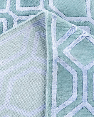 Contemporary Modern Hand Knotted Geometric Silk & Wool Blend Green Area Rug 8' 1" x 9' 10"