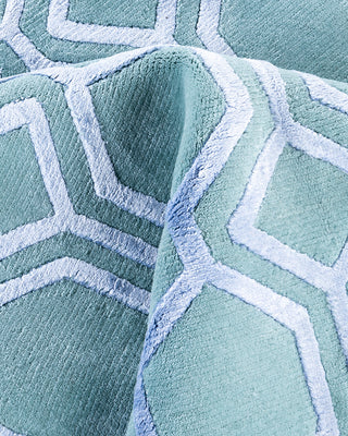 Contemporary Modern Hand Knotted Geometric Silk & Wool Blend Green Area Rug 8' 1" x 9' 10"