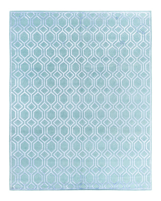 Contemporary Modern Hand Knotted Geometric Silk & Wool Blend Green Area Rug 8' 1" x 9' 10"