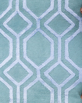 Contemporary Modern Hand Knotted Geometric Silk & Wool Blend Blue Area Rug 9' 3" x 12' 1"