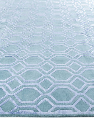 Contemporary Modern Hand Knotted Geometric Silk & Wool Blend Blue Area Rug 9' 3" x 12' 1"