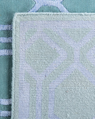 Contemporary Modern Hand Knotted Geometric Silk & Wool Blend Blue Area Rug 9' 3" x 12' 1"