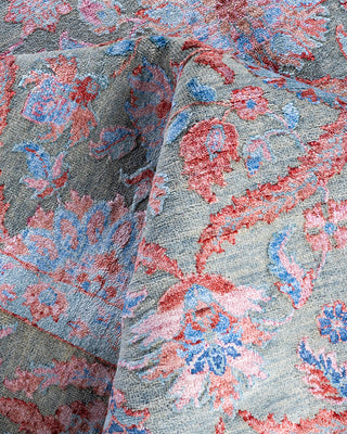 Traditional Ikat Hand Knotted Floral Silk & Wool Blend Gray Area Rug 8' 3" x 10' 3"