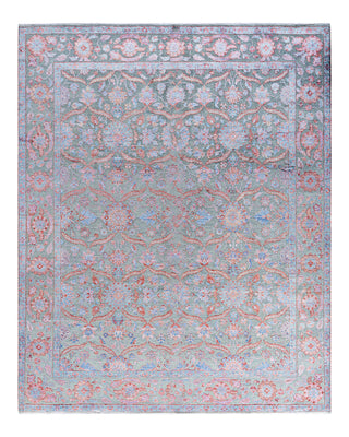 Traditional Ikat Hand Knotted Floral Silk & Wool Blend Gray Area Rug 8' 3" x 10' 3"