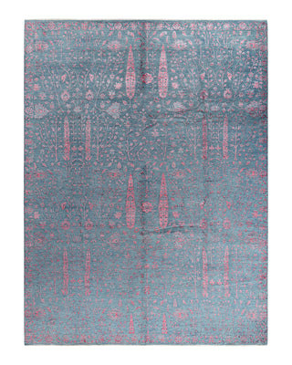 Traditional Ikat Hand Knotted Floral Silk & Wool Blend Gray Area Rug 9' 1" x 11' 10"