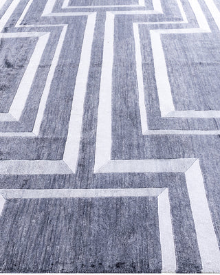 Contemporary Modern Hand Knotted Geometric Silk Ivory Area Rug 8' 2" x 10' 0"