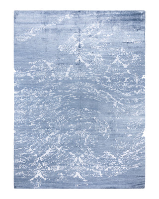 Contemporary Modern Hand Knotted Abstract Silk Gray Area Rug 9' 0" x 12' 1"