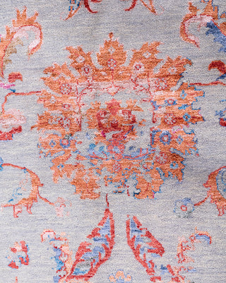 Traditional Ikat Hand Knotted Abstract Silk & Wool Blend Gray Area Rug 9' 3" x 12' 4"