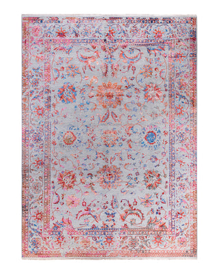 Traditional Ikat Hand Knotted Abstract Silk & Wool Blend Gray Area Rug 9' 3" x 12' 4"