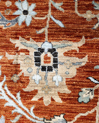Traditional Ikat Hand Knotted Abstract Silk & Wool Blend Rust Area Rug 8' 10" x 12' 3"