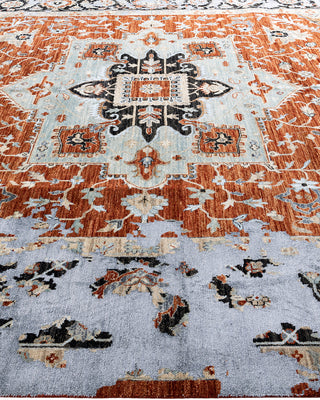 Traditional Ikat Hand Knotted Abstract Silk & Wool Blend Rust Area Rug 8' 10" x 12' 3"