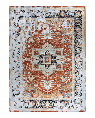 Traditional Ikat Hand Knotted Abstract Silk & Wool Blend Rust Area Rug 8' 10" x 12' 3"
