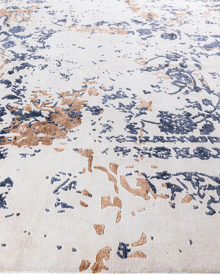 Contemporary Modern Hand Knotted Abstract Silk & Wool Blend Ivory Area Rug 8' 2" x 10' 1"