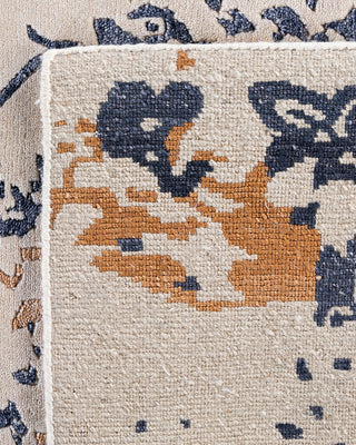 Contemporary Modern Hand Knotted Abstract Silk & Wool Blend Ivory Area Rug 8' 2" x 10' 1"
