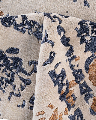 Contemporary Modern Hand Knotted Abstract Silk & Wool Blend Ivory Area Rug 8' 2" x 10' 1"