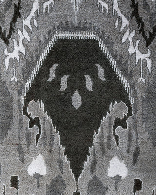 Traditional Ikat Hand Knotted Floral Silk & Wool Blend Gray Area Rug 9' 0" x 12' 4"