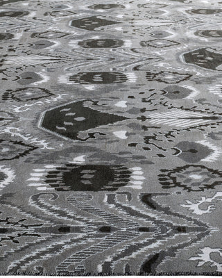 Traditional Ikat Hand Knotted Floral Silk & Wool Blend Gray Area Rug 9' 0" x 12' 4"