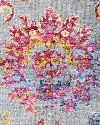 Traditional Ikat Hand Knotted Abstract Silk & Wool Blend Gray Area Rug 8' 3" x 10' 4"