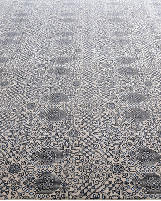 Traditional Ikat Hand Knotted Geometric Silk & Wool Blend Beige Area Rug 8' 1" x 10' 0"