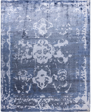 Contemporary Abstarct Silk Hand Knotted Ivory Area Rug 8' 1" x 10' 1"