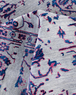 Traditional Ikat Hand Knotted Abstract Silk & Wool Blend Gray Area Rug 9' 1" x 12' 1"