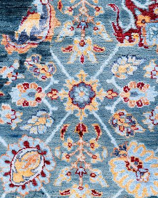 Traditional Ikat Hand Knotted Abstract Silk & Wool Blend Green Area Rug 9' 2" x 12' 1"