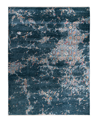 Traditional Ikat Hand Knotted Abstract Silk & Wool Blend Green Area Rug 9' 2" x 12' 1"