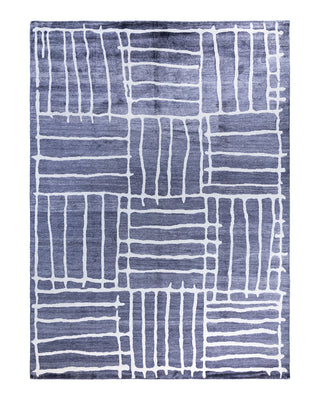 Contemporary Modern Hand Knotted Geometric Silk Gray Area Rug 9' 1" x 12' 0"
