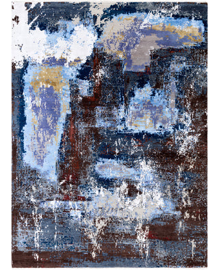 Traditional Abstarct Wool, Silk Hand Knotted Ivory Area Rug 9' 1" x 12' 1"