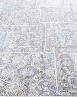 Traditional Ikat Hand Knotted Floral Silk & Wool Blend Gray Area Rug 8' 1" x 10' 1"