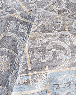 Traditional Ikat Hand Knotted Floral Silk & Wool Blend Gray Area Rug 8' 1" x 10' 1"