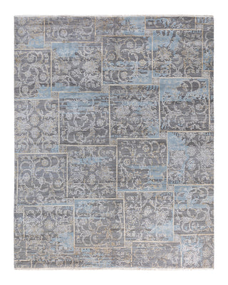Traditional Ikat Hand Knotted Floral Silk & Wool Blend Gray Area Rug 8' 1" x 10' 1"