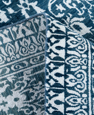 Traditional Abstarct Wool, Silk Hand Knotted Navy Area Rug 9' 2" x 12' 1"
